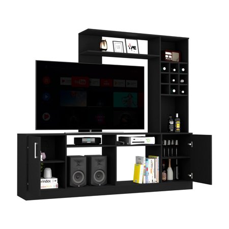 Tuhome Kava Entertainment Center, 6 External Shelves, 2 Door Cabinet, Storage Spaces  TV's up 37in, Black CLW6717